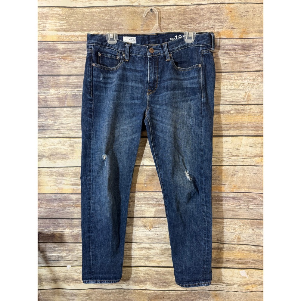 Gap 1969 Jeans Sexy Boyfriend 28 6 Dark Citrine Wash Distressed Denim Y2K - Picture 2 of 5